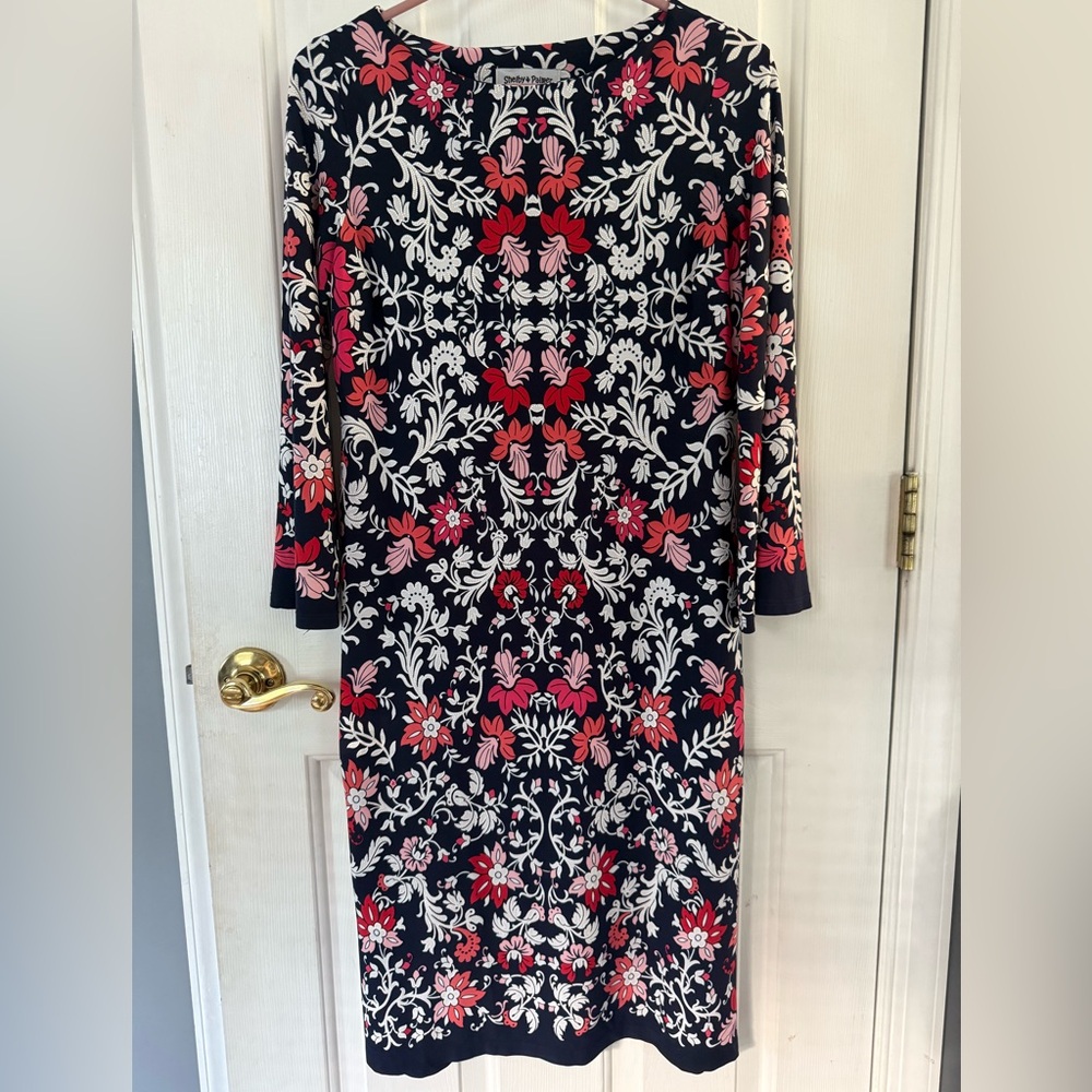Shelby & Palmer Navy Floral Long Bell Sleeve Dress